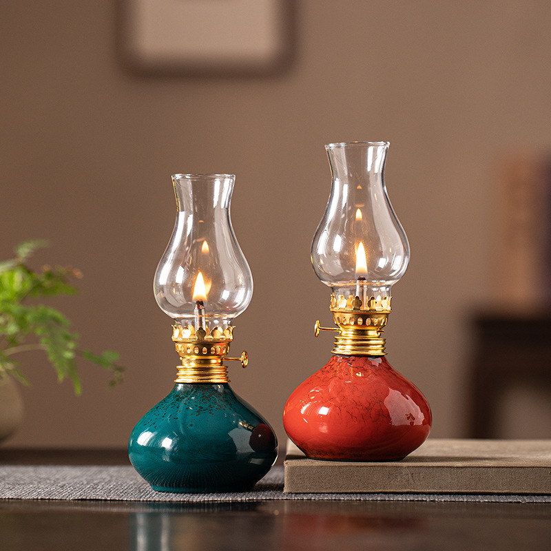 Vintage Lighting Decor - ヴィンテージ陶器製蓮油灯 - 茶室の雰囲気照明、禅茶道の家の装飾品
