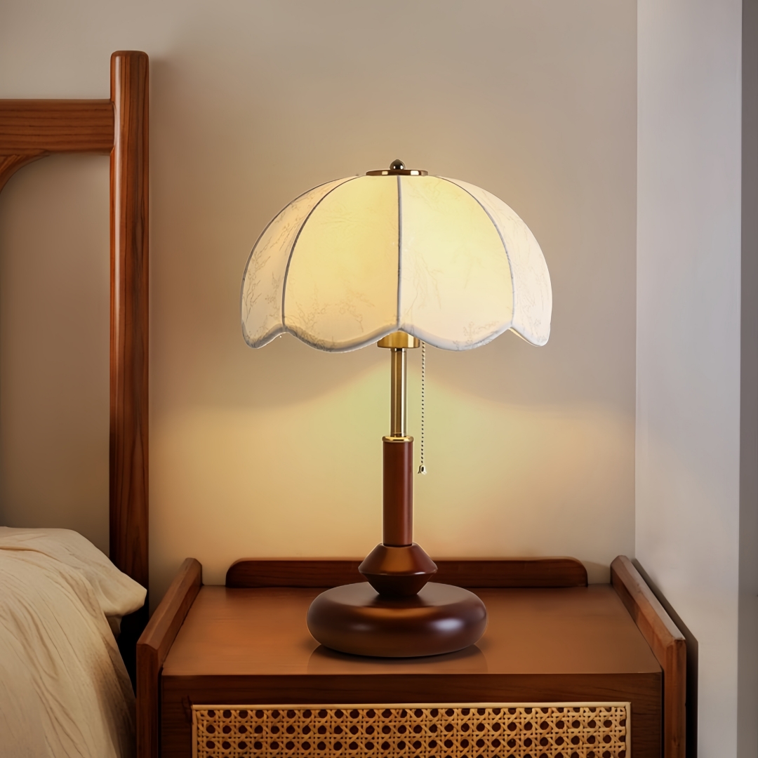 Lighting Table Decor - ヴィンテージスカラップドームテーブルランプ寝室ナイトスタンド書斎玄関用プルチェーンレトロ暖かいクラシックホームアクセント装飾照明