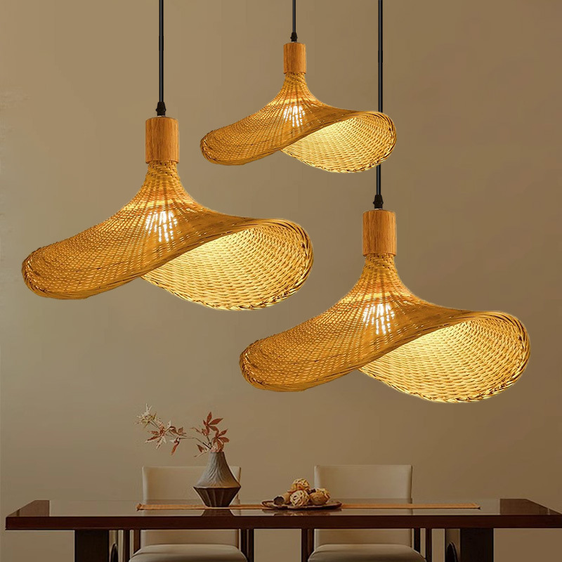 Lighting Decor Rentals - 新しい中国禅竹製ペンダントライト、手作り天然籐、茶室、レストラン、別荘、家の装飾用LED
