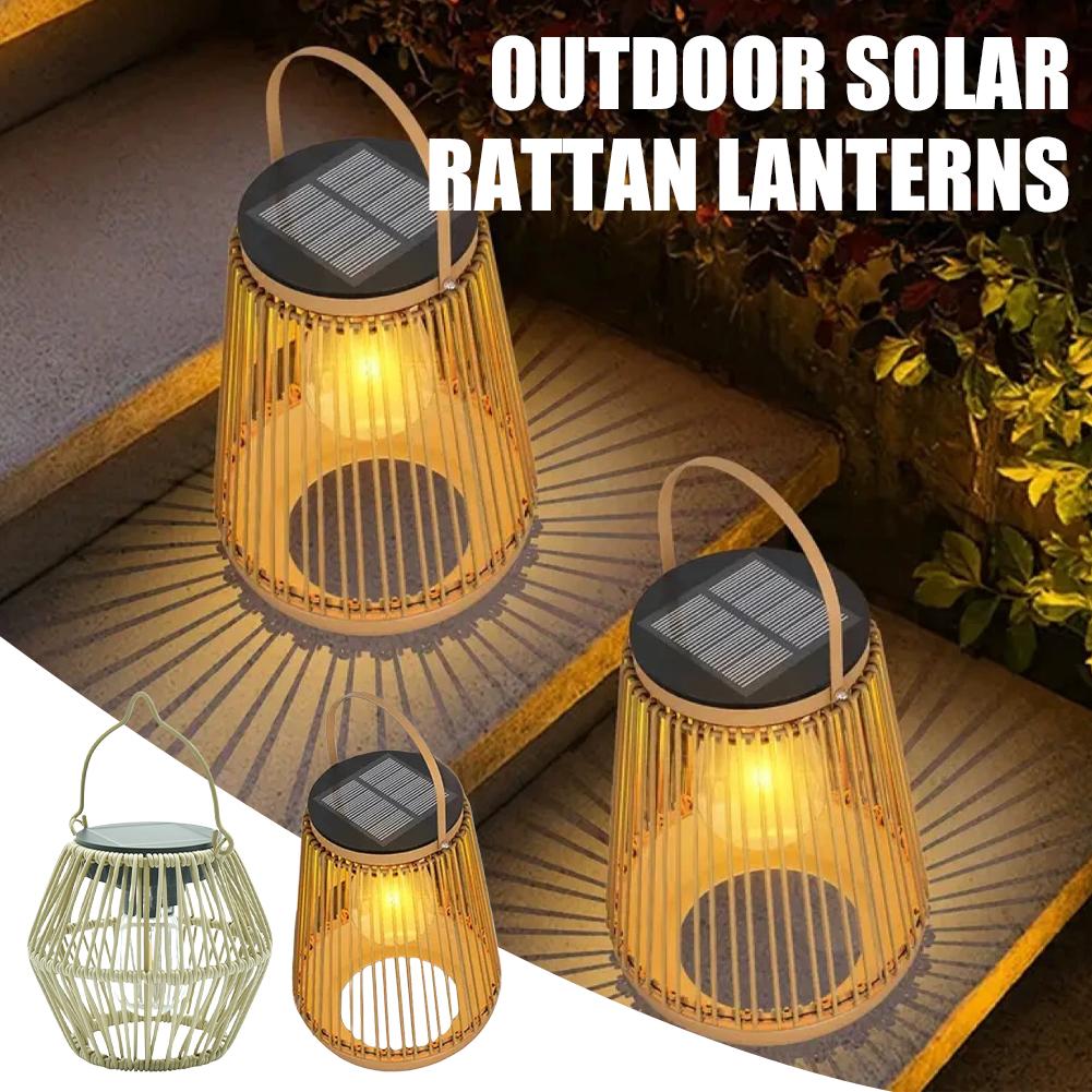 Lighting Table Decor - IP65防水ソーラーラタンランタン、吊り下げ式テーブルライト、屋外装飾ランプ、裏庭、庭園、パティオ、中庭照明用