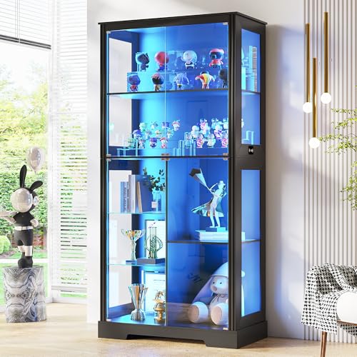 Lighting & Home Decor Studio Photos - 71インチのガラス製ディスプレイキャビネット、コレクション用RGBライト付き - ブラック | 4mm強化ガラス扉、7段大型収納