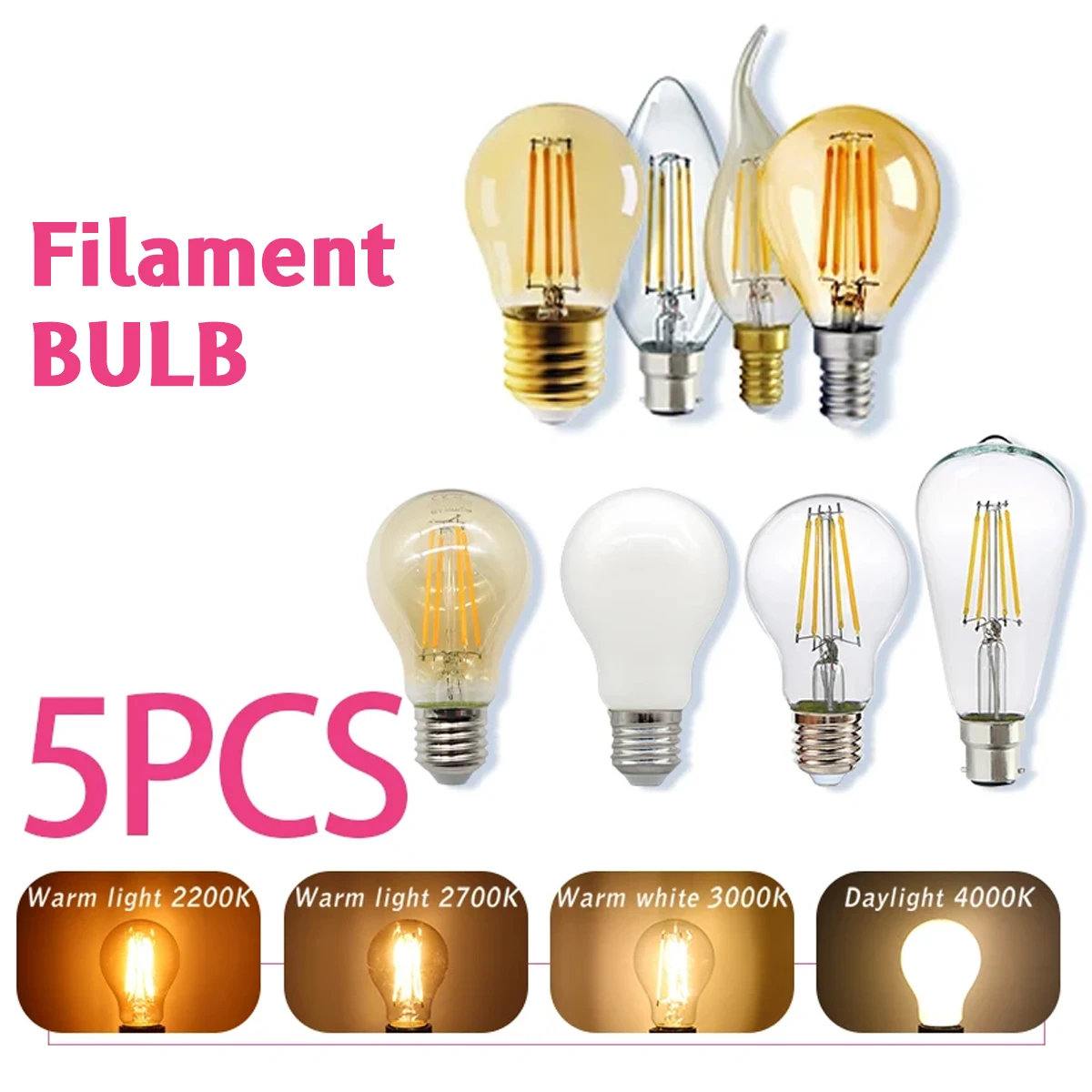 Vintage Lighting Decor - 5 個 E27 E14 B22 レトロエジソン電球
