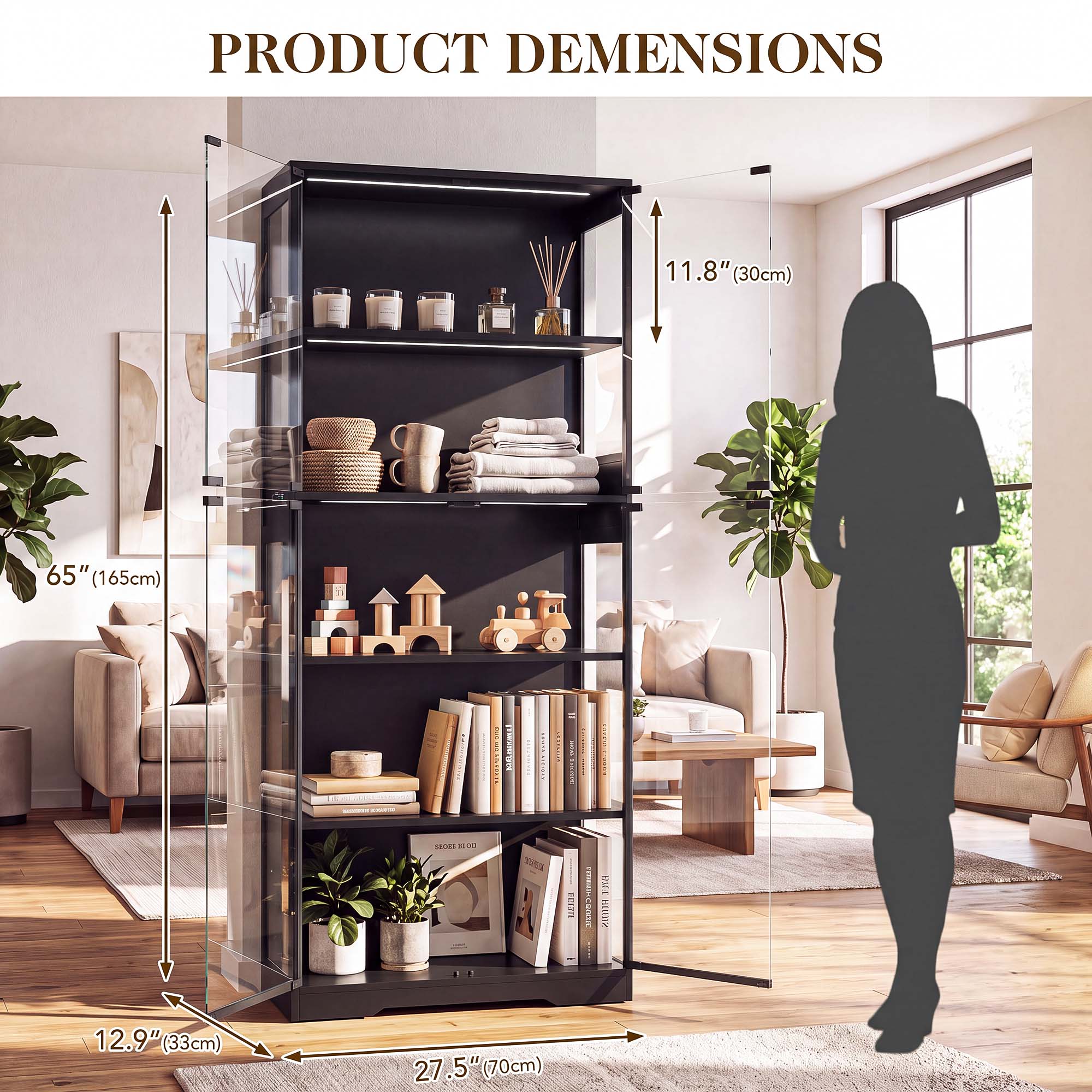 TCGBKAF 5段ディスプレイキャビネット、ガラス扉、モー - Lighting & Home Decor Studio Photos のレビューと価格