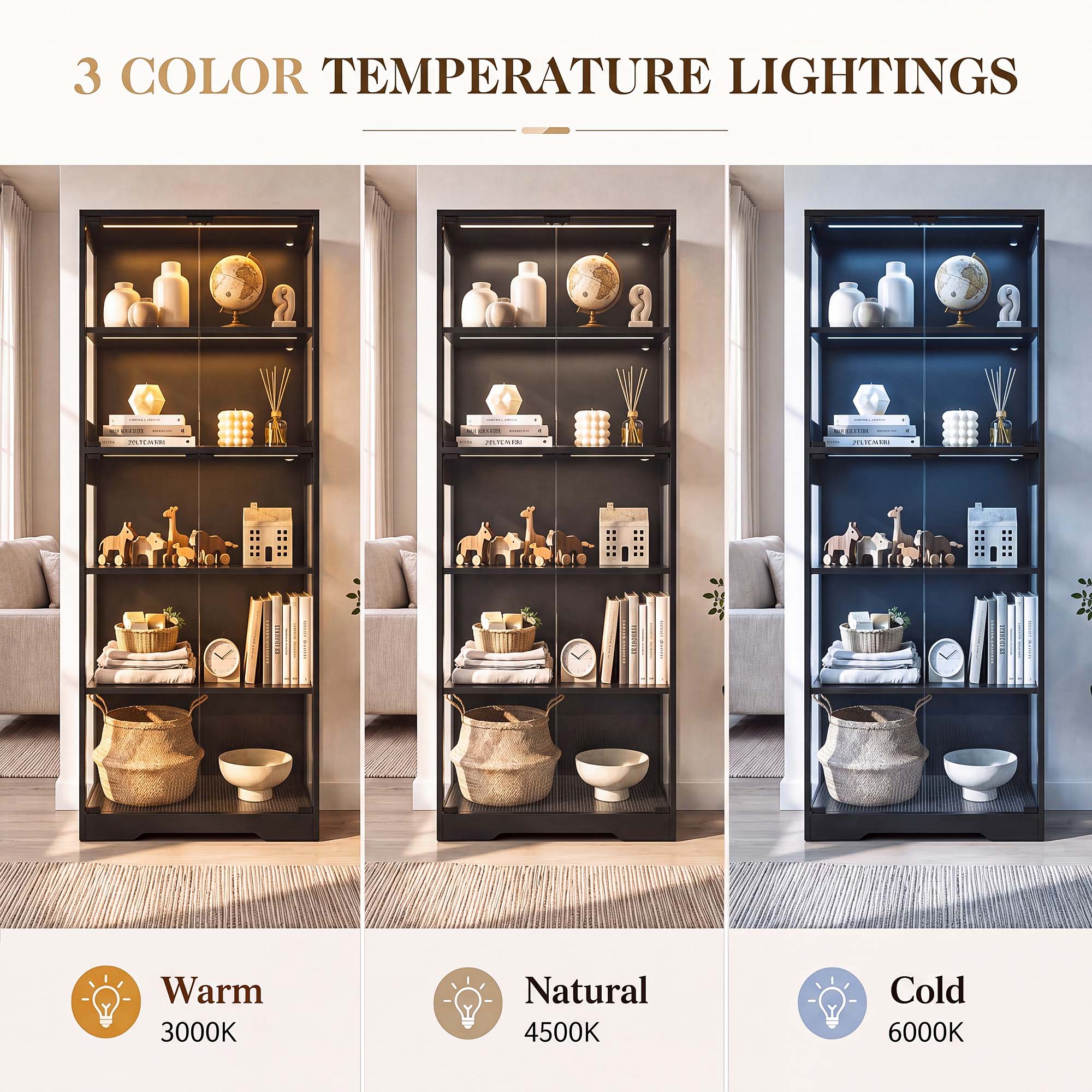 TCGBKAF 5段ディスプレイキャビネット、ガラス扉、モー - Lighting & Home Decor Studio Photos のレビューと価格