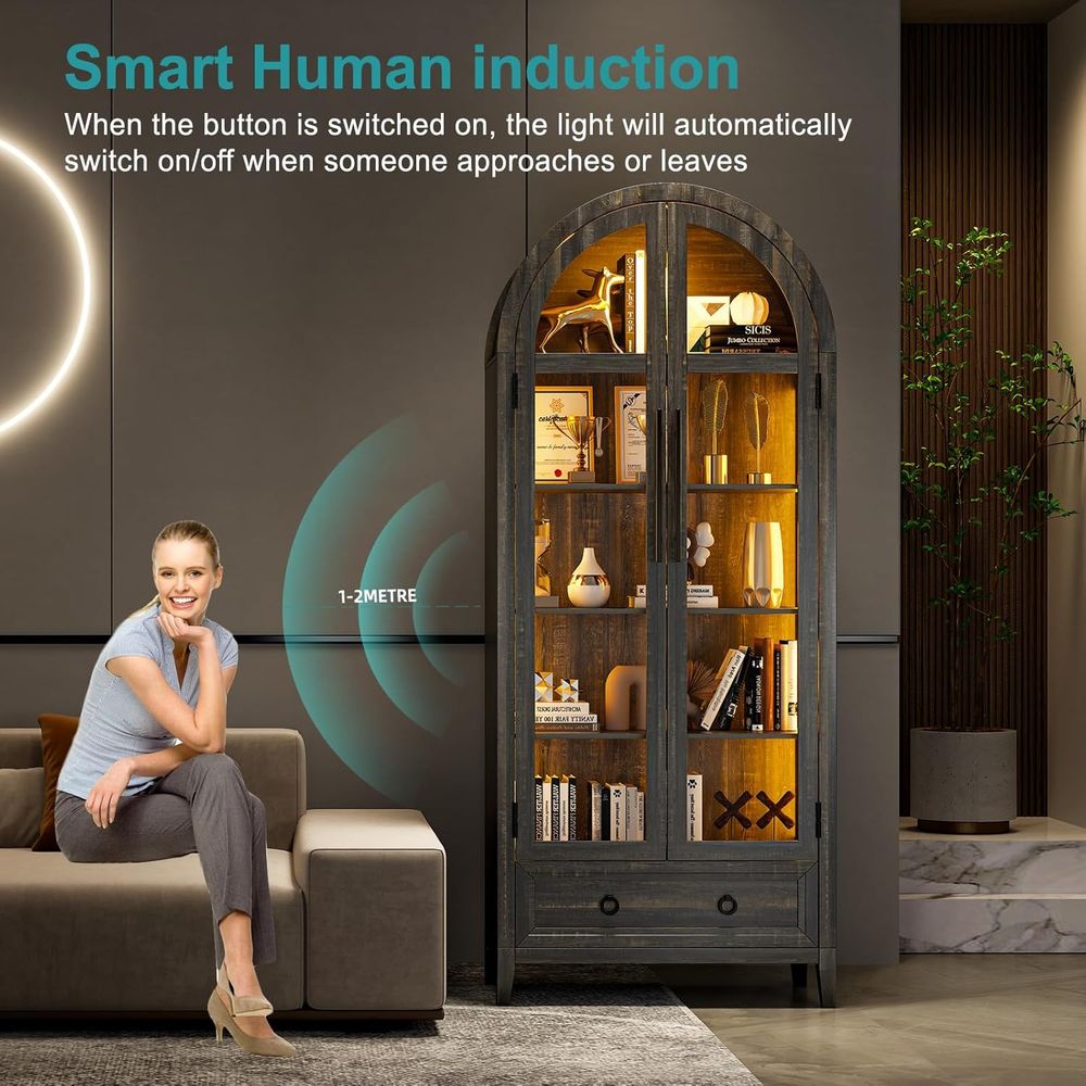 73アーチ型ガラスディスプレイキャビネット、4段、人体センサ - Lighting & Home Decor Studio Photos のレビューと価格