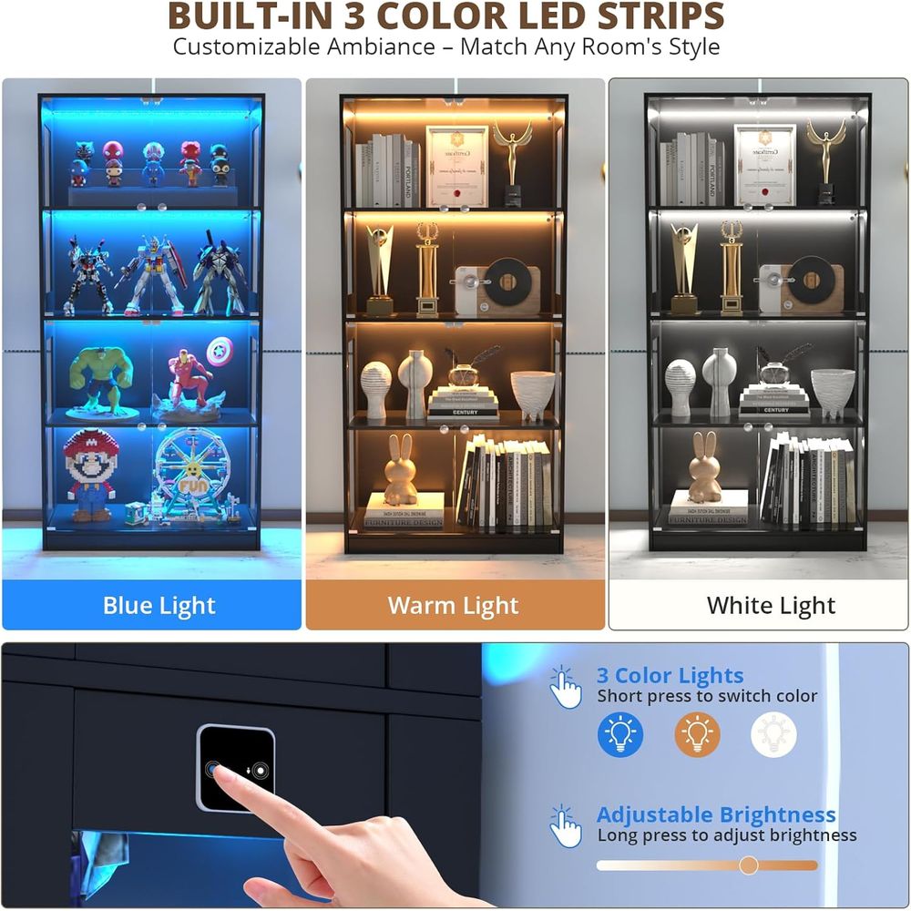 65ガラス扉ディスプレイキャビネット、センサー照明付き4段キ - Lighting & Home Decor Studio Photos のレビューと価格