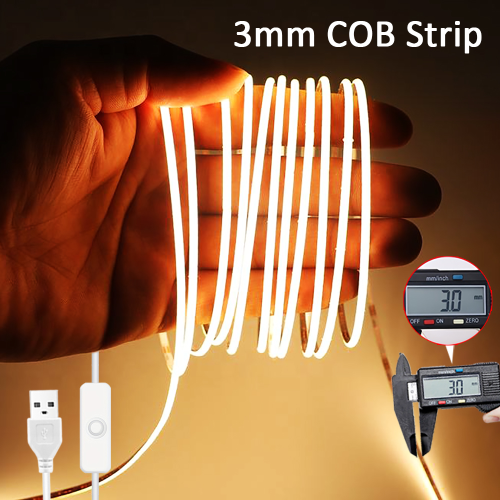 3mm超薄型LED COBストリップUSB 5Vフレキシブル - Decor Lighting Hours のレビューと価格