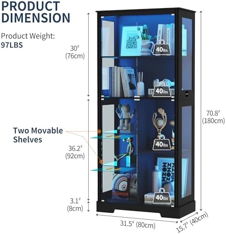 71インチディスプレイキャビネット、5段、3色ライト付き、コ - Lighting & Home Decor Studio Photos のレビューと価格