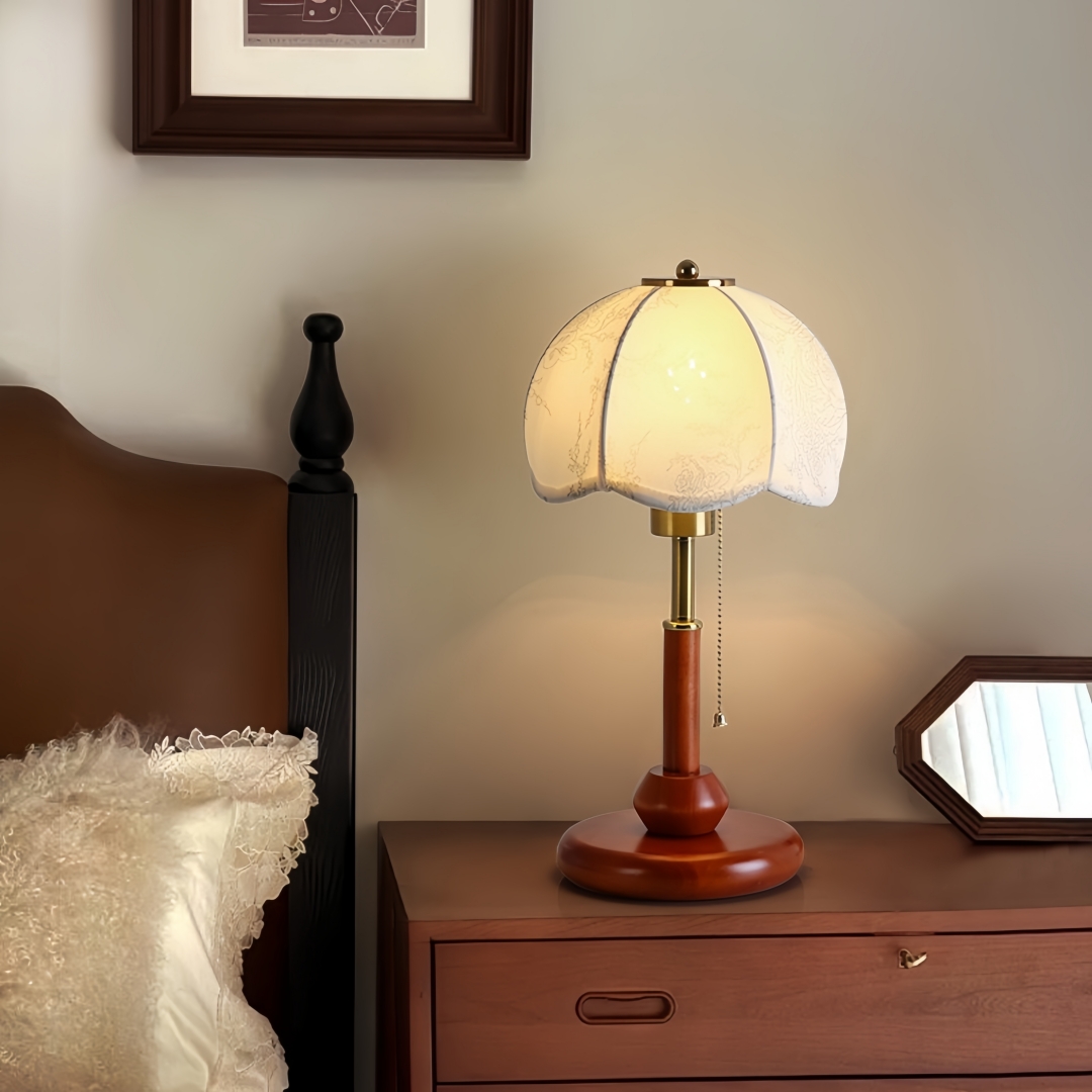 ヴィンテージスカラップドームテーブルランプ寝室ナイトスタンド - Lighting Table Decor のレビューと価格