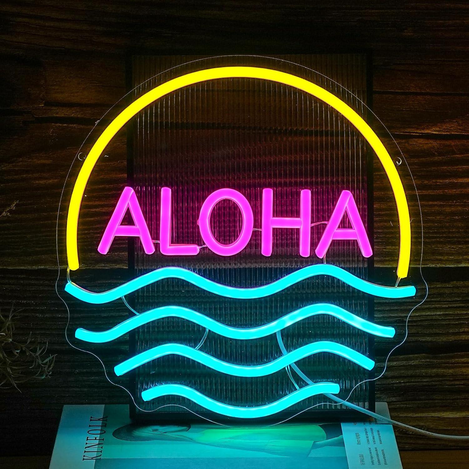 アロハサンセットウェーブネオンサインUSB調光可能なLEDラ - Lighting Decor Rentals のレビューと価格