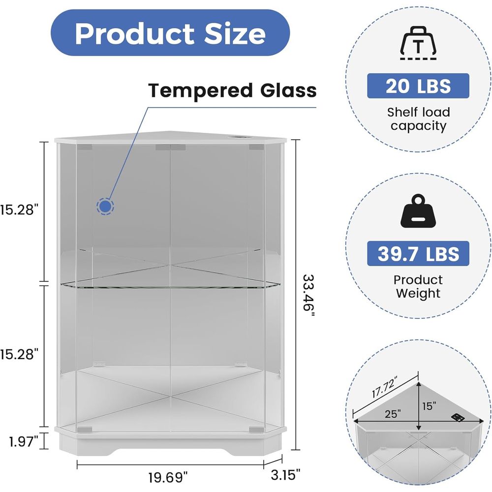 2段ガラス製ディスプレイキャビネット、LEDライトと充電ステ - Lighting & Home Decor Studio Photos のレビューと価格