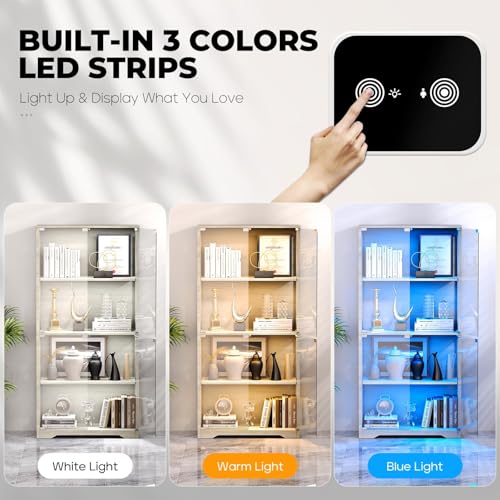 ガラス扉付きディスプレイキャビネット、4段ディスプレイケース - Lighting & Home Decor Studio Photos のレビューと価格