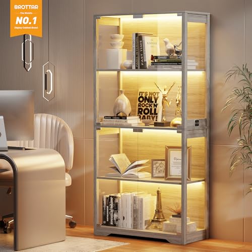 ガラス扉付きディスプレイキャビネット、4段ディスプレイケース - Lighting & Home Decor Studio Photos のレビューと価格