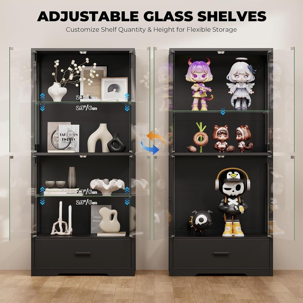 4段ガラス製キュリオキャビネット、調節可能な棚、3色ライト＆ - Lighting & Home Decor Studio Photos のレビューと価格
