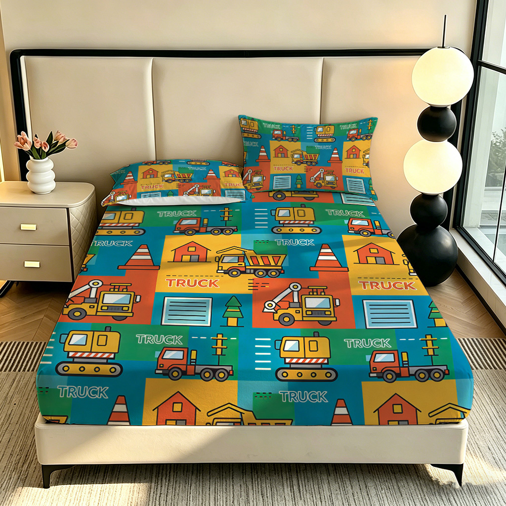 3点セットの漫画柄おもちゃの車プリント無地ベッドシーツセット - Lighting Mcqueen Bedroom Decor のレビューと価格