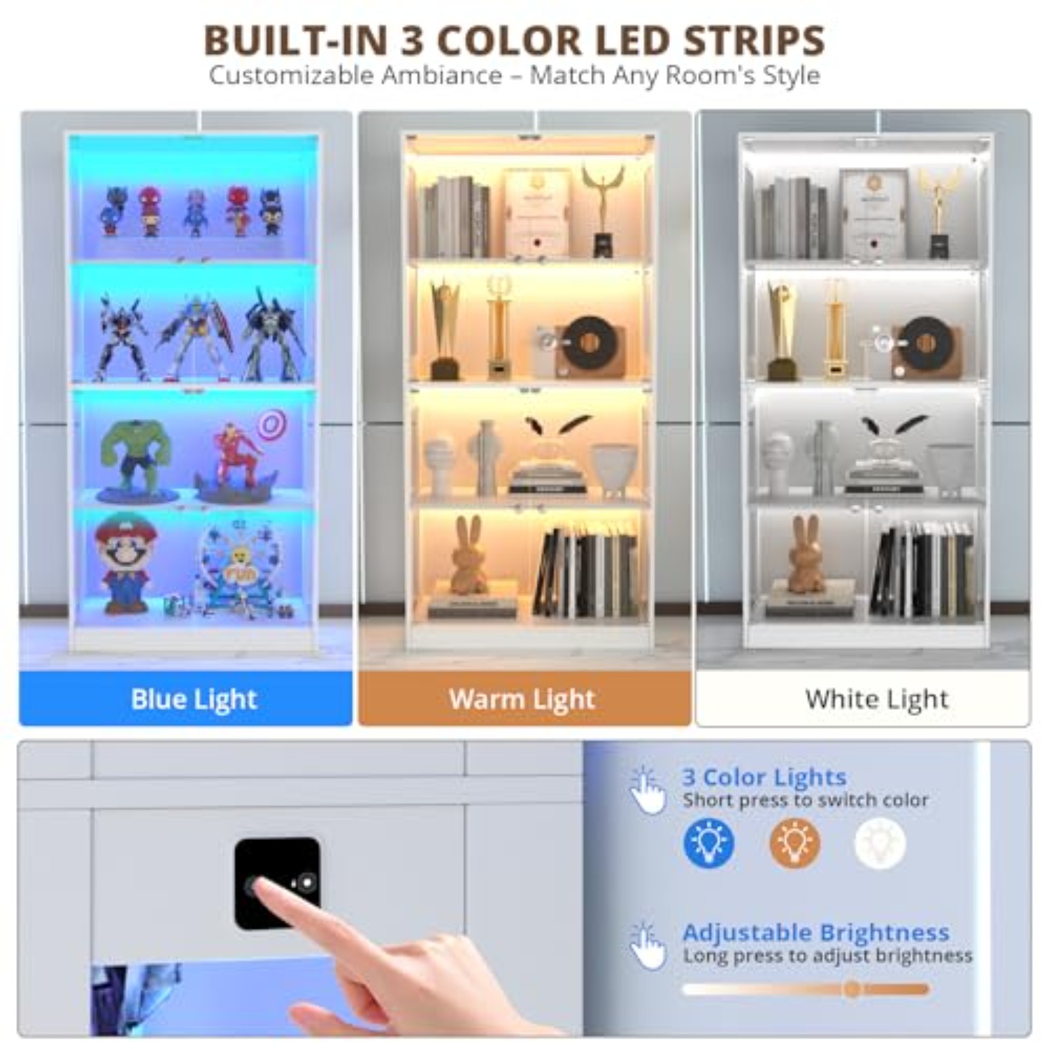 65インチガラス扉付きディスプレイキャビネット、4段ディスプ - Lighting & Home Decor Studio Photos のレビューと価格