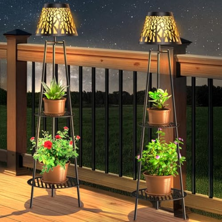 2パック屋外ソーラーフロアランプ、植物スタンド付き、防水メタ - Decor Lighting Floor Lamps のレビューと価格
