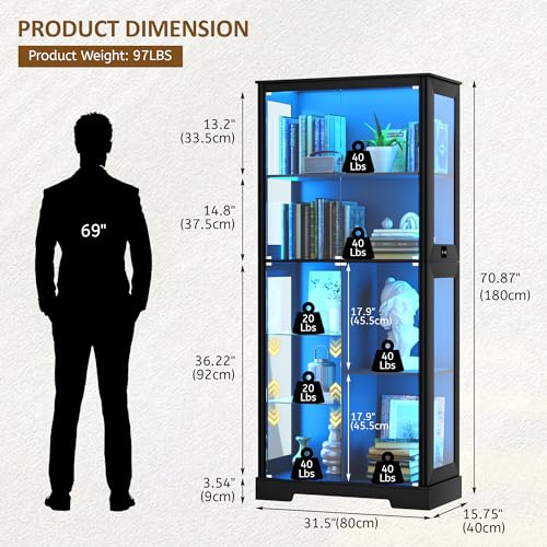 71インチのガラス製ディスプレイキャビネット、コレクション用 - Lighting & Home Decor Studio Photos のレビューと価格