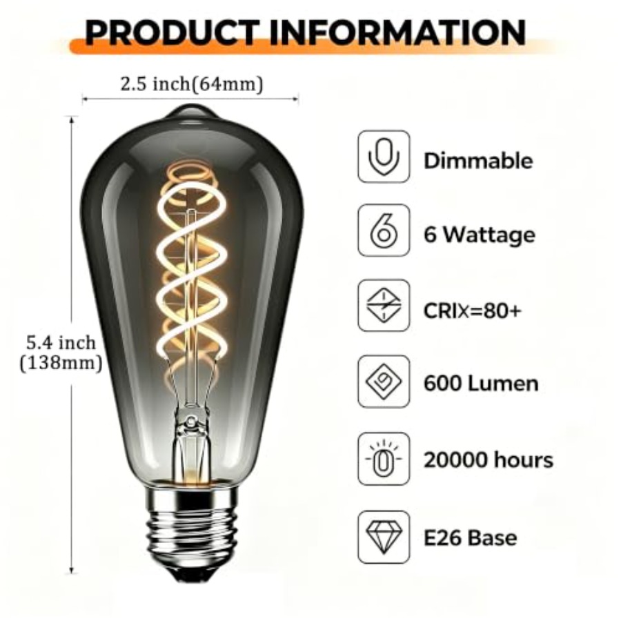 4 パック ST64 LED エジソン電球 6W 60W 相 - Vintage Lighting Decor のレビューと価格