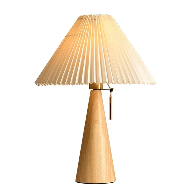 レトロプリーツテーブルランプ北欧無垢材ライト研究読書用寝室の - Lighting Table Decor のレビューと価格