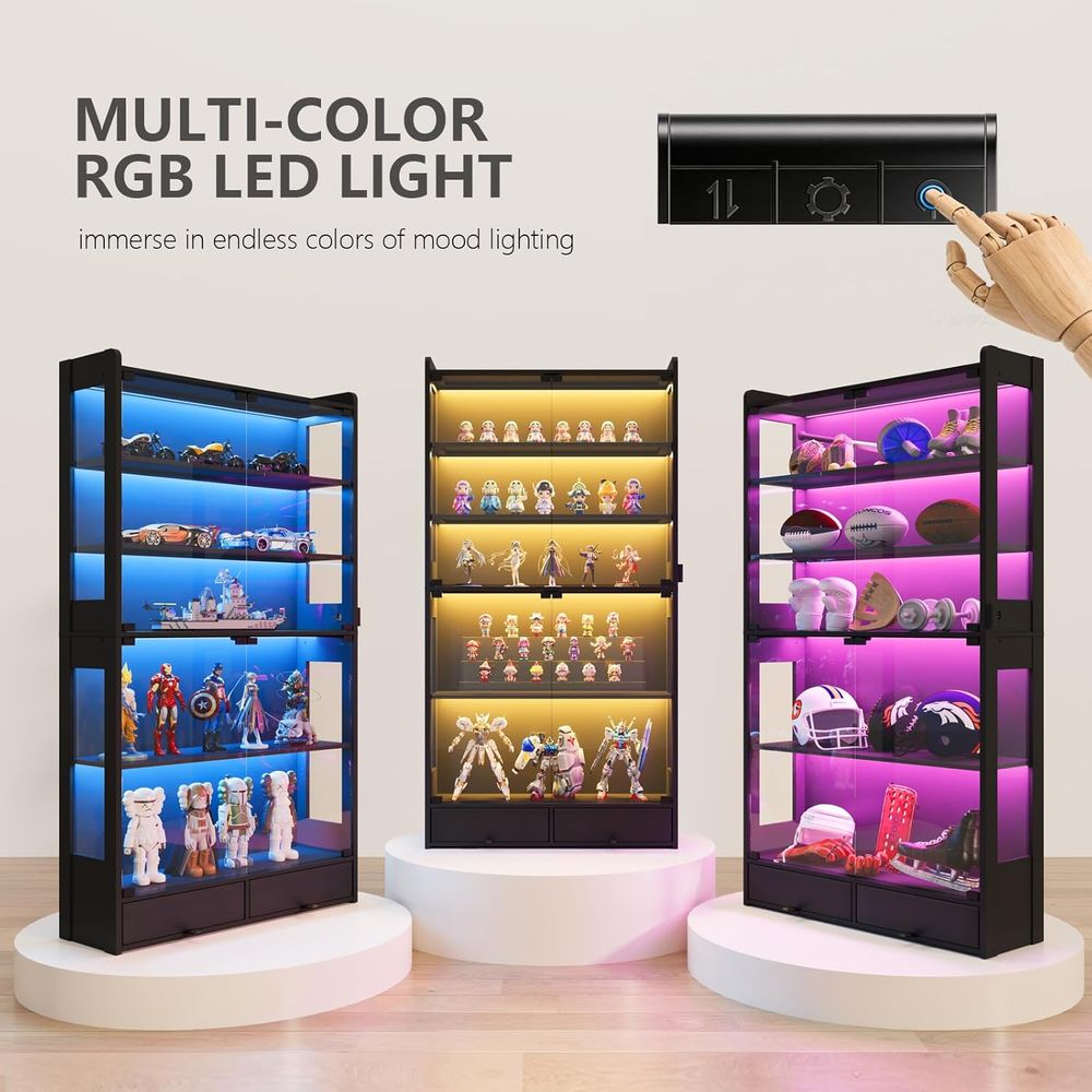 69インチの背の高い黒色LED照明付き5段ディスプレイキャビ - Lighting & Home Decor Studio Photos のレビューと価格