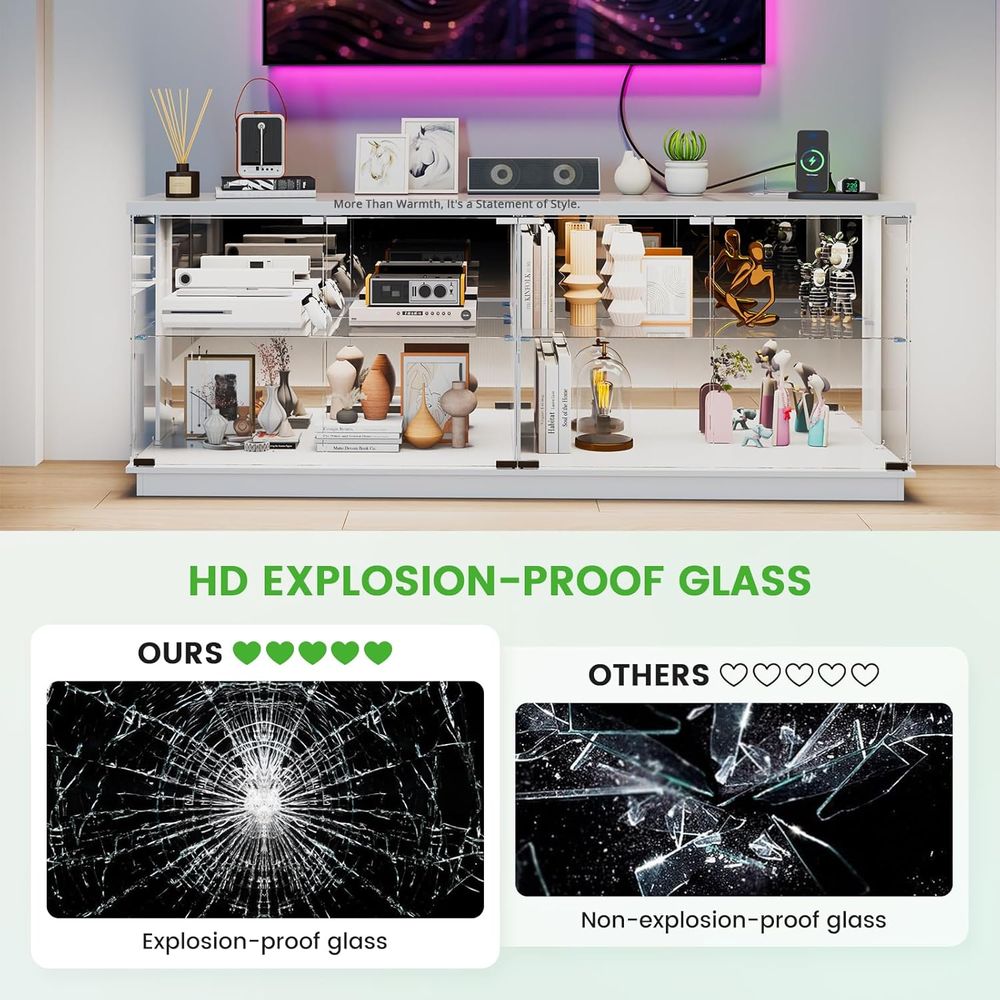71インチガラステレビスタンド、充電ステーションとライト付き - Lighting & Home Decor Studio Photos のレビューと価格