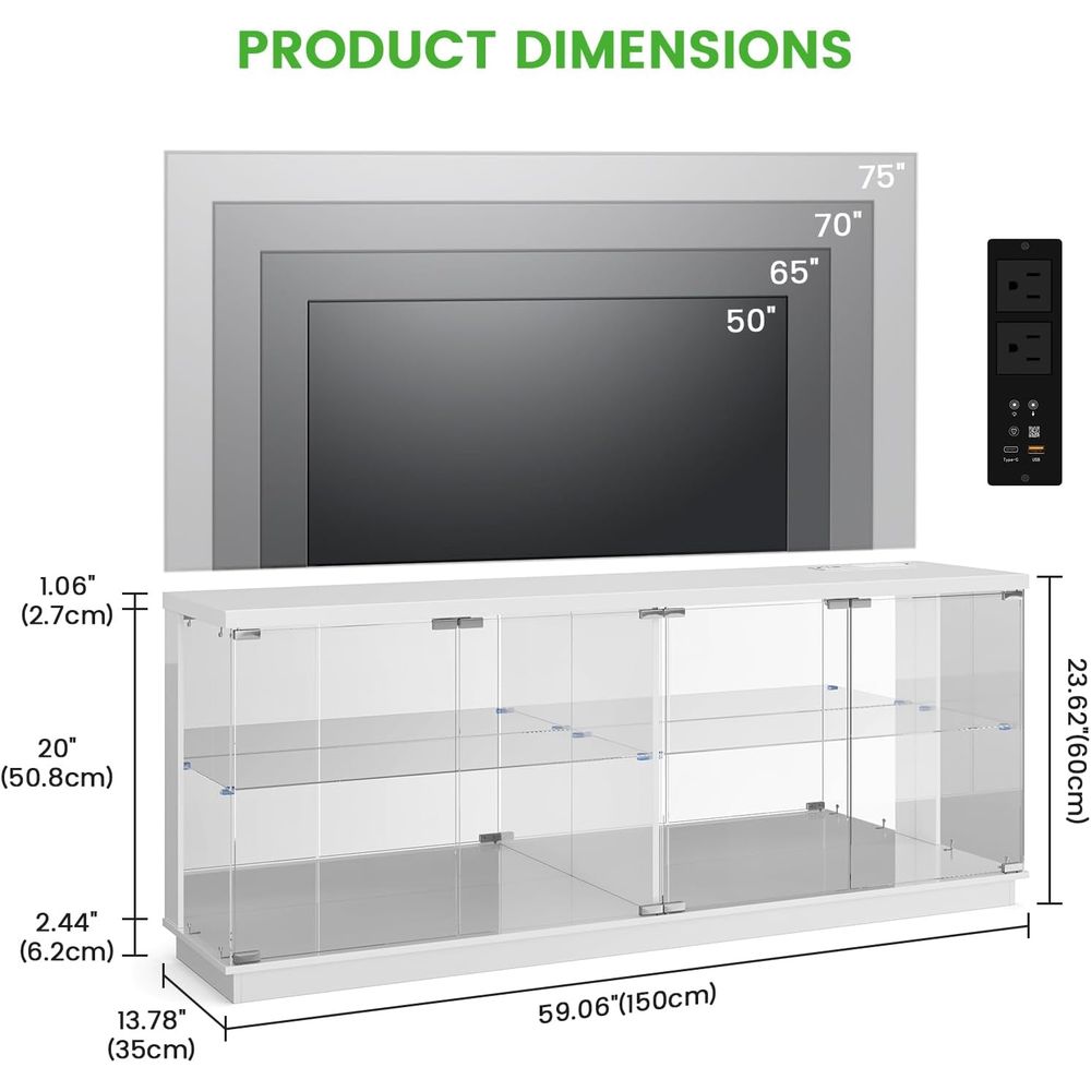 71インチガラステレビスタンド、充電ステーションとライト付き - Lighting & Home Decor Studio Photos のレビューと価格